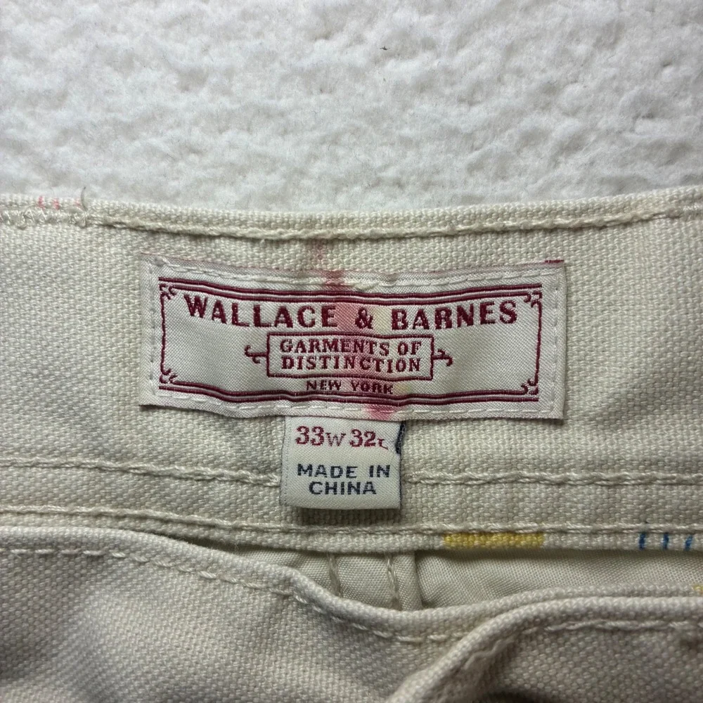 Wallace Barnes Carpenter Pants Men 33x32 Beige Sailboat AOP Double Knee J Crew - Picture 5 of 9